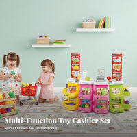 Supermarket Checkout Counter Toy Role Playing Kids Grocery Store Playset Interactive Checkout Counter Toy for Girls, Boys, Indoor Play, Playroom, Home