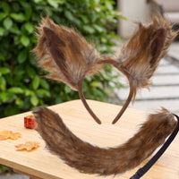 Animal Ear Headband with Tail Artificial Wolf Ears Headband Pointed