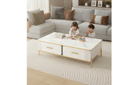 Coffee Table with Drawers Gold Trim Rectangular Coffee Table Modern Furniture for Living Room, Apartment, Lounge