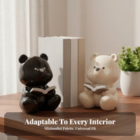 Creamy Design Decor Ceramic Bear Bookend Adorable Design Cute Bear Book Holder Decorative for Students, Women, Office, Bookshelf, Bedroom