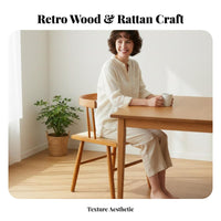 Wabi-Sabi Aesthetic Woven Cord Seat Chair Vintage Design Cane rear Chair sturdy Wood Frame Seating Furniture mid-centuryera Modern for Restaurant Owners, Homeowners, Interior Designers, Dining Room, Kitchen, Home Office, Bedroom