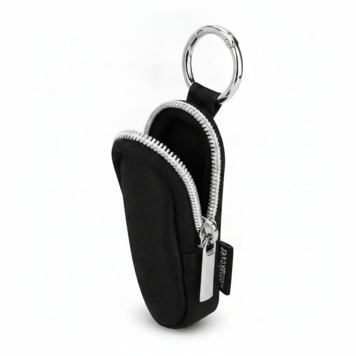 Textured Material Black Zip Pouch Metal Loop Zippered Storage Pouch Rounded Rectangular Zipper Bag Compact