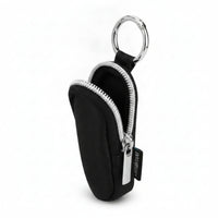 Textured Material Black Zip Pouch Metal Loop Zippered Storage Pouch Rounded Rectangular Zipper Bag Compact