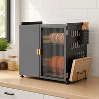 Modern Kitchen Storage Cabinet, Freestanding Cupboard Organiser, 2-Layer Carbon Steel Unit with Dustproof Door, for Dishes & Pots