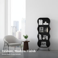 On Wheels 5-Tier Rolling Organizer Space-Saving Wavy 4-Tier Rolling Shelf Versatile Bookshelf Easy Assembly for Homeowners, Young Adults, kid's Room, Bedroom, Reading Nook, Classroom