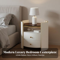 Minimalist Design Round 2-Drawer Cabinet Space-Saving Nightstand Lightweight Bedside Table Multipurpose for Apartment Dwellers, Homeowners, Renters, Bedroom, Small Areas, Living Room, Hotel