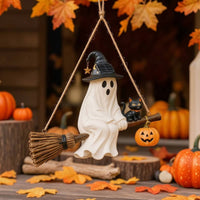 Glowing Hanging Ghost with Witch Hat Cute Ghost Light with Witch Hat Spooky Yard Decor Whimsical for Patio