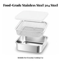 Efficient Drainage Stainless Steel Food Container with Drainer Sealed Lid Refrigerator Storage Container with Strainer Easy to Clean Stainless Steel Crisper Box Multipurpose for Meal Preppers, Chefs, Picnic