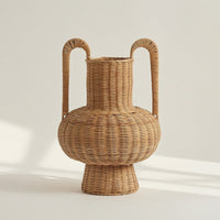 Wicker Vase Rustic Woven Vase with Handles Boho Basket for Dried Flowers, Home Decor