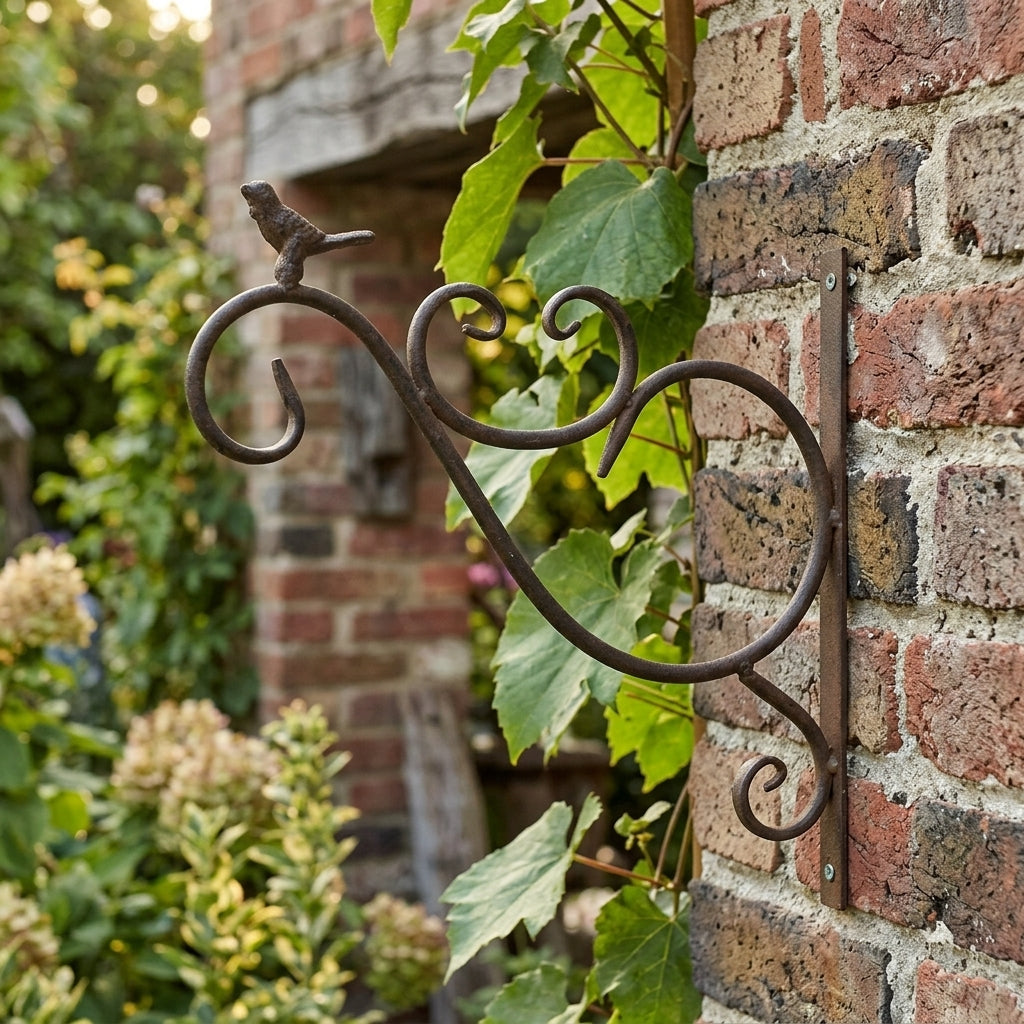 Hanging Basket Bracket 2 Pack for Home Decor and Garden Decor, Heavy Duty Metal Brackets for Wind Chimes, Bird Motif Wall Planter Wall Hooks