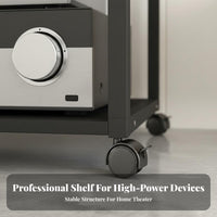 Heavy Duty Multi-Layer Amplifier Cabinet Thickened Steel Frame Rolling Stereo Component Rack Easy Assembly Rolling AV Media Stand Back Panel for Audiophiles