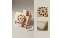 Vintage-Style Wooden Toy Phone Classic Toy Telephone Decorative Wooden Telephone with Handset Interactive for Photo Shoots