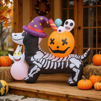 Skeleton Dog Inflatable Lovely Inflatable Dog with Witch Hat Weather-Resistant Yard Decoration for Lawn