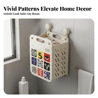 Large Capacity Suction Cup Laundry Basket Space Saving Foldable Laundry Basket Artistic Print for Families, Kids, Bedroom, Closet, Dorm Room