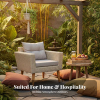 4 Pieces Nordic Design Wicker Seating Group with Table Woven Frame Outdoor Furniture Comfortable pads Conversation Set All-Weather for Hotel Managers, Homeowners, Entertainers, Balcony, Garden, Backyard, Porch