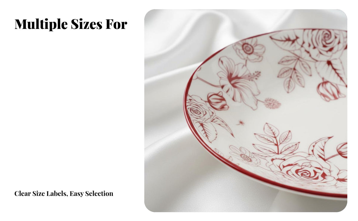 Red Ceramic Bowl Set, Floral Pattern, Wedding & Festive Tableware for Home