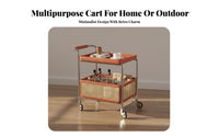 Easy to Move Wooden Trolley with Rattan Basket Multifunctional Vintage Mobile Side Table Space-Saving 2-Tier Rolling Cart Large Capacity for Home Entertainers, Apartment Dwellers, Homeowners, Living Room, Bedroom, Art Studio