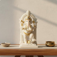Hand-Carved Elephant God Statue Gold Accents Ganesha Figurine Exquisite Intricacy Hindu Deity Idol for Mindfulness Practitioners, Collectors, Home Altar, Meditation Room, Office Desk, Car Dashboard