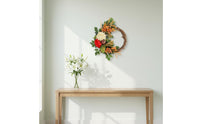 Pumpkin Flower Wreath Ready to Hang Autumn Harvest Wreath Farmhouse Style for Porch