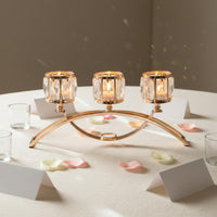 Nordic Design Aesthetic Table Centerpiece Candelabra Elegant Design 3-Cup Crystal Candle Holder Arched Metal Candelabra for Wedding, Living Room
