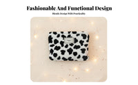 Large Capacity Fluffy Cow Print Makeup Bag Portable Cow Pattern Cosmetic Pouch Cute Design for Women, Girls, Business Trip, Bathroom