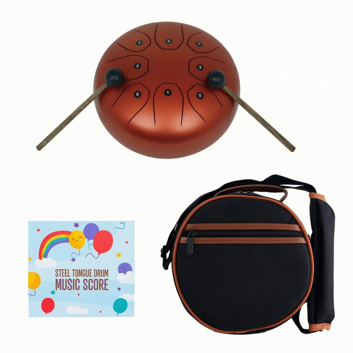 8-Inch Steel Slit Drum with Mallets C-Tuned Steel Slit Drum Compact Percussion Instrument Pleasant for Children, Home Practice, Travel