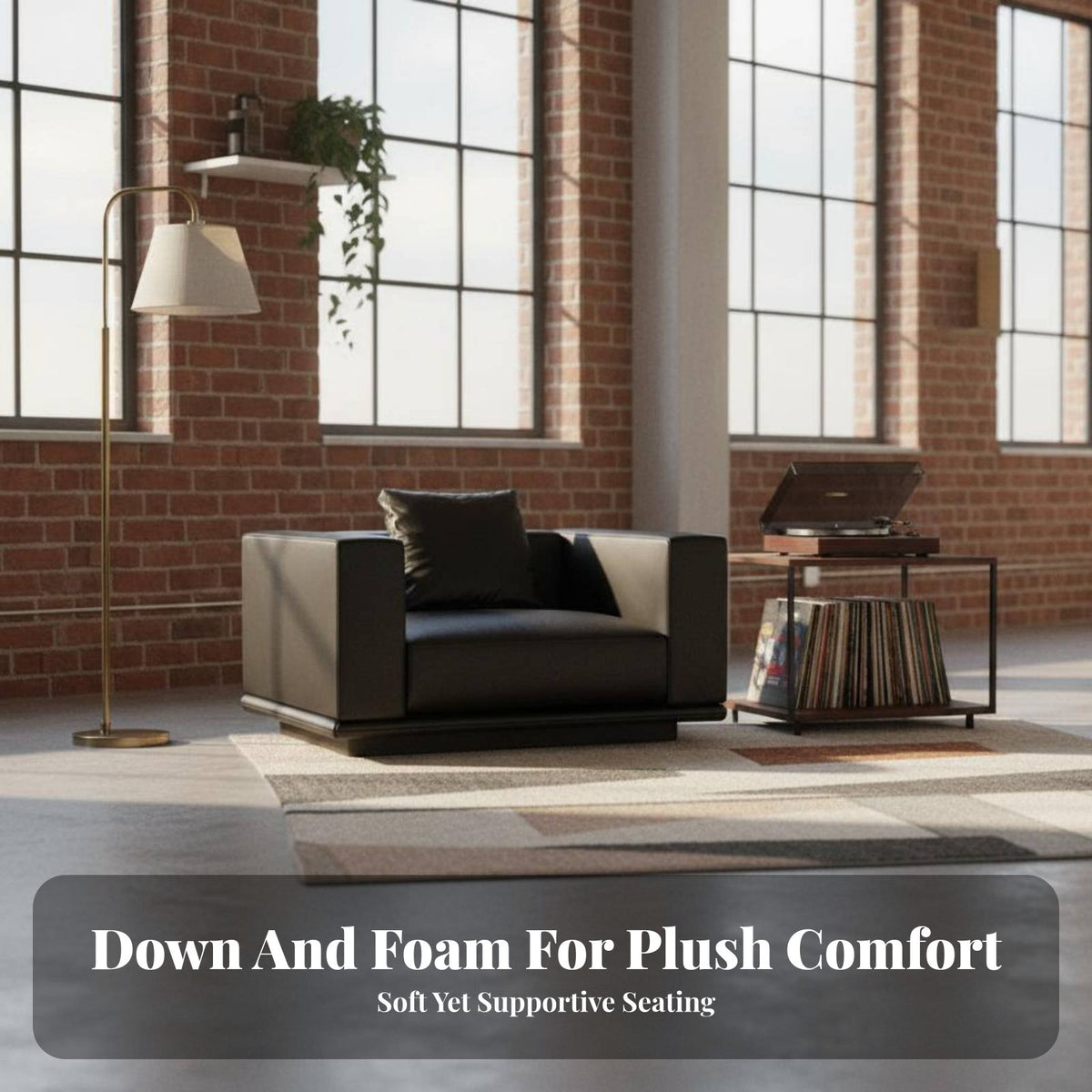Straight-Line Sofa with Integrated End Table Genuine Leather Couch Minimalist Design Lounge Seating for Homeowners, Living Room, Home, Reception Area