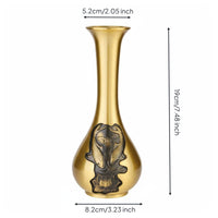 Chinese Design Brass Vase Golden Finish Engraved Brass Vase Compact Size Home Decor for Tabletop, Living Room
