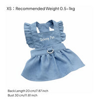 Ruffled Straps Denim Dog Dress with Leash Lightweight Material Denim Dog Dress Breathable for Young Dogs, Cats, Walking, Outdoor