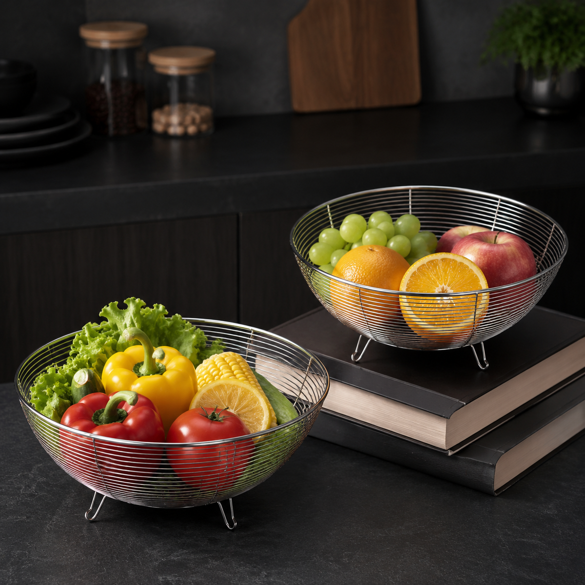 Stainless Steel Sieves and Strainers, 2 Piece Round Colander Basket with Handles, Perforated Sieve for Draining & Washing