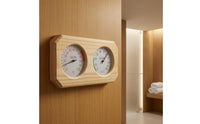 Analog Sauna Temperature Humidity Meter Beveled Corners Sauna Thermometer Hygrometer Natural Wood No Batteries Required