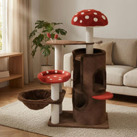 Rope-Wrapped Fungus Feline Tree Hanging bedStyle Multi Level Feline Structure Arched Opening Pet Furniture Dangling Toys