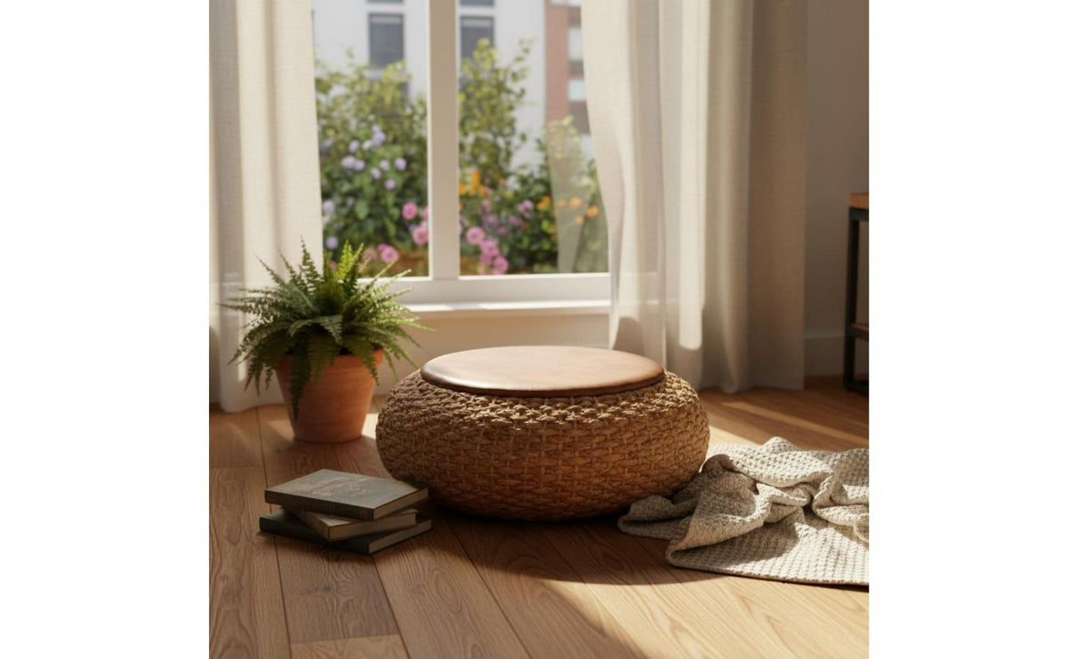Woven Straw Mat Floor Pillow Artisanal Woven Straw Woven Straw Mat Pillow Straw Meditation Pillow No Assembly Required Round