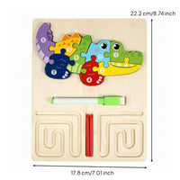 Natural Wood Finish 3-in-1 Learning Board Rounded Corners Child-Led Learning Wooden Learning Puzzle Colorful ABC Numbers Shapes Wooden Puzzle Removable for Preschoolers, Kids