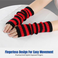 Cosplay Party Fingerless Gloves, Striped Knit Arm Warmers, Christmas Anime Style, Unisex, Autumn Winter Accessory, Polyester
