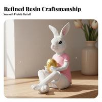 Cute Design Easter Bunny Figurine Vivid Details Bunny Holding Egg Ornament Great Gift Idea Resin Rabbit Statue Rustic Charm for Children