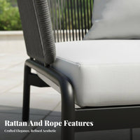 4 Pieces the manufacturerather-Resistant 4-Piece Woven Seating Set Plush paddings Outdoor Furnishing long-lasting Frame Conversation Group Easy to Clean for Hospitality Businesses, Entertainers, Patio, Garden, rearyard, waterside