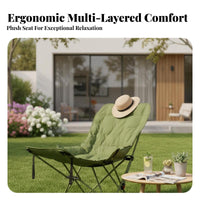 Adjustable Backrest Reclining Moon Chair with Leg Rest Foldable Design Folding Lounger with Footrest No Assembly Required Camping Recliner Lightweight for Beachand Goers, Spectators, Restping, Backyard, Picnic, Fishing