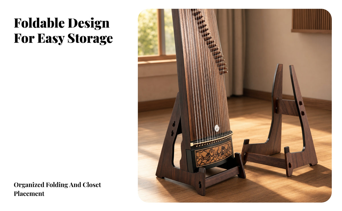 Non-Slip Upright Guzhengs Stand | Stable Triangular stand Structure, Dark Wood-Grain Finish, for Home Practice Rooms