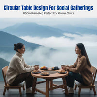 Hardwood Tea Table, Round Fire Pit Table, Vintage Design, Multi-Functional for Balcony, Outdoor, Barbecue, Hot Pot