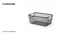 Wire Mesh Carrier with Wooden Handles Easy to Carry Organizer Bin Rust-Resistant