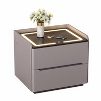 Modern Design Smart Nightstand two Storage Drawers Illuminated Charging Stand Ample Drawer Space Bedside Table Adjustable light-emitting diode Lights for Homeowners, technology aficionados, Students, Home, Apartment, Dorm Room