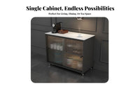 Rolling Cart with Fluted Door Light Luxury Aesthetic Side Cabinet Multi-Functional Mobile Design for Dining Area, Entryway