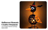 Lighted Crow Decoration Wrought Iron Pumpkin Crow Ornament Spring-Neck Metal Figurine for Halloween