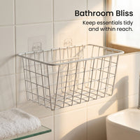 Bathroom Storage Baskets Wall Mounted with No Drill for Renters, Iron Wire Hanging Organiser for Kitchen Organisation