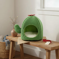 Thickened Cushion Soft Cactus Cat Nest Warm Cactus Cat House Self-Warming Enclosed Pet Nest Non-Slip Bottom for Cats, Kittens, Small Dogs, Winter, Indoor