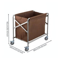 Removable Bag Collapsible Linen Trolley Large Capacity Foldable Laundry Cart Heavy Duty Rolling Laundry Hamper Silent Wheels for Housekeepers, Janitors, Hotel, Commercial, Hospital, Laundromat