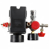 Oil Free Horizontal Handle 4 Port Pressure Switch Assembly Quiet Air Pressure Switch Regulator Gauge Set Easy to Install Air Compressor Regulator with Gauge Long-Lasting for Workshop, Garage