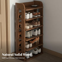 Space-Saving Multi-Tier Shoe Shelf Small Footprint Narrow Wooden Shoe Rack Sturdy Construction Airflow Design for Apartment Dwellers, Homeowners, Entryway, Hallway, Dorm Room, Bedroom