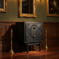 Geometric Drawer Nightstand Fully Assembled Two-Drawer Nightstand Square Pull Handles Bedside Table